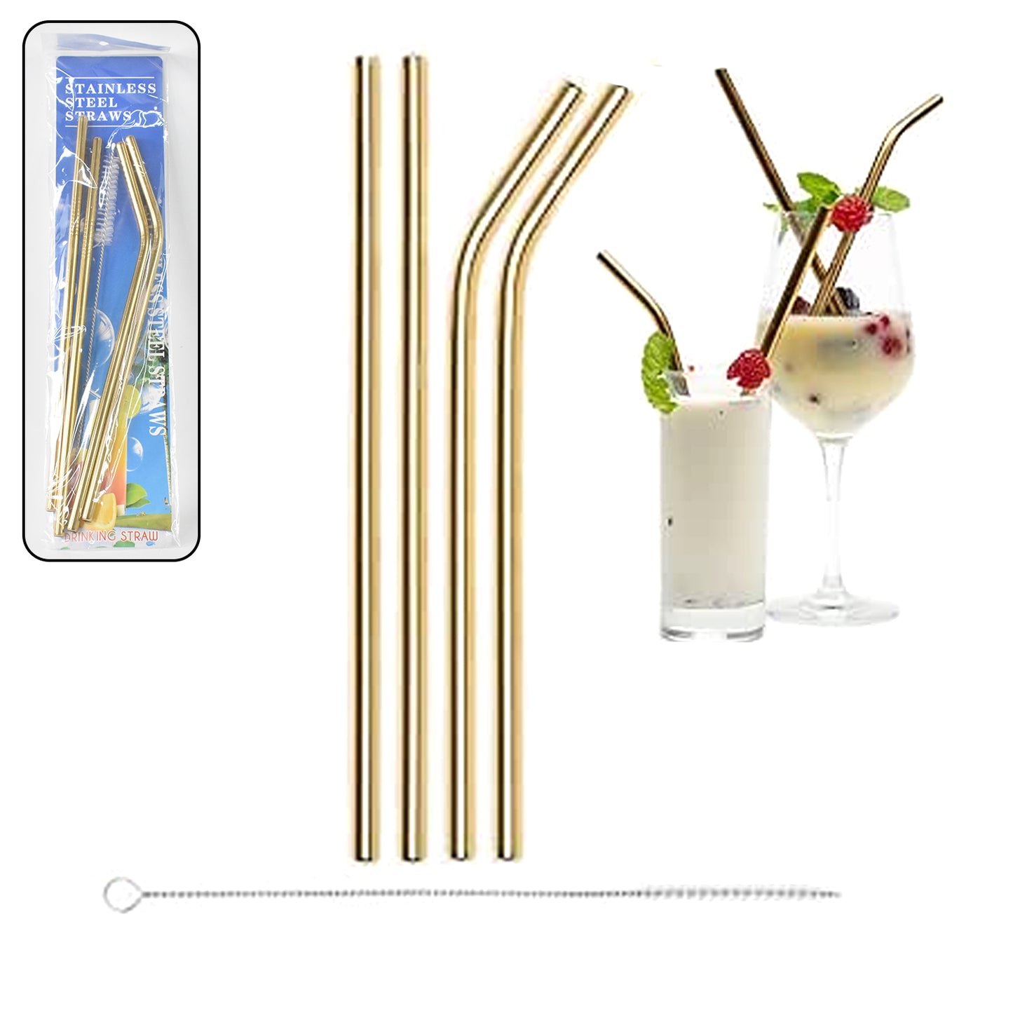 Reusable Stainless Steel Straw With Cleaning Brush (5 Pcs Set) - This, That and More