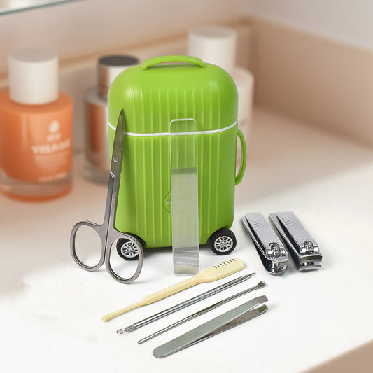 Manicure Kit Pedicure Tools For Feet Nail Clipper (8 Pcs Set  With Mini 4 Wheel Suitcase Trolley) - This, That and More