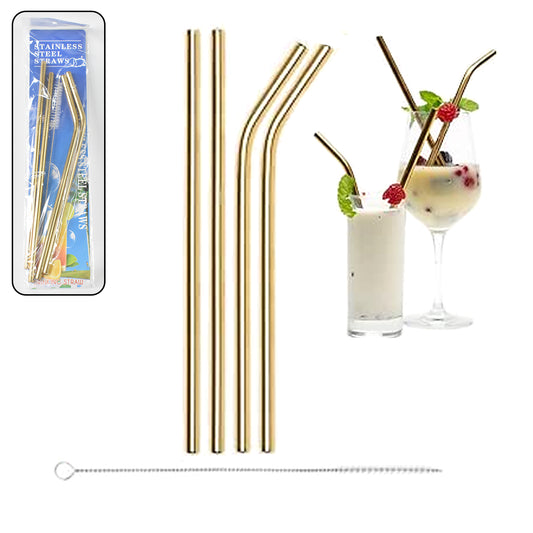 Reusable Stainless Steel Straw With Cleaning Brush (5 Pcs Set) - This, That and More